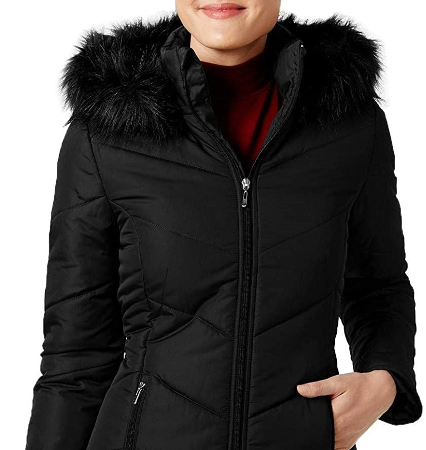 Casaco acolchoado com capuz e acabamento falso Maralyn &amp; Me Juniors, azul escuro, tamanho pequeno