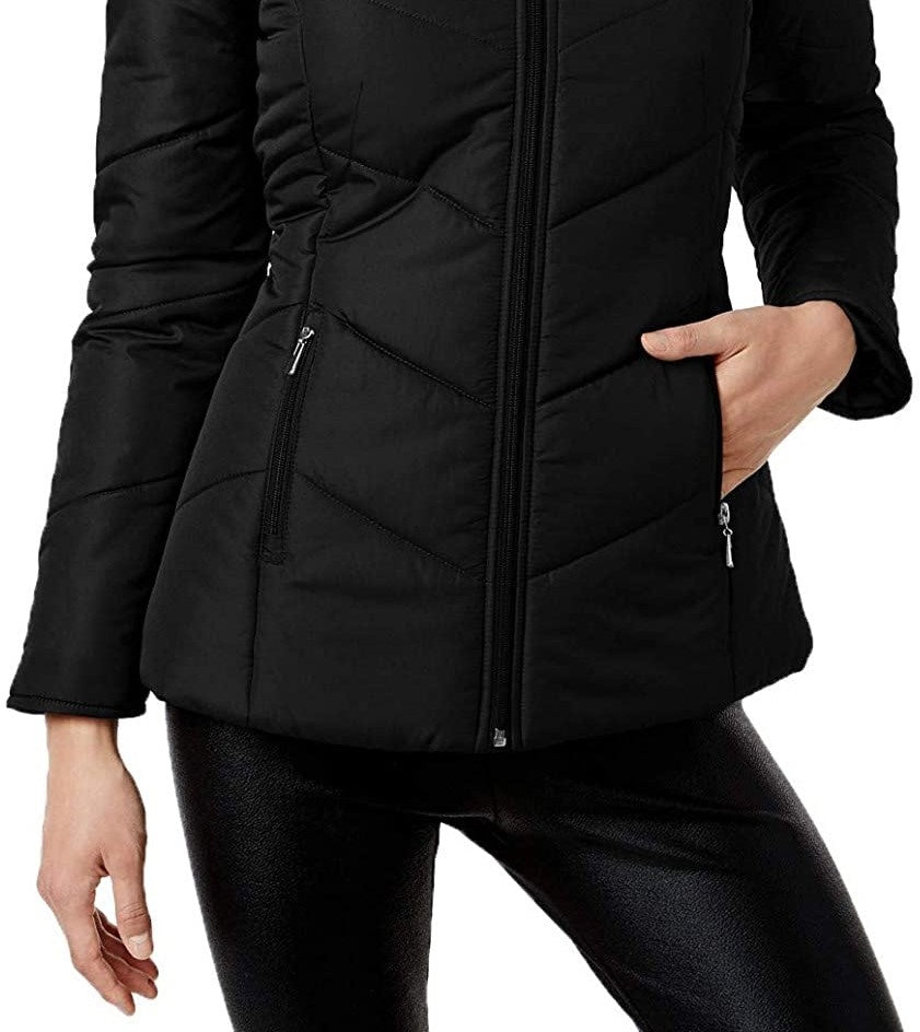 Casaco acolchoado com capuz e acabamento falso Maralyn &amp; Me Juniors, azul escuro, tamanho pequeno