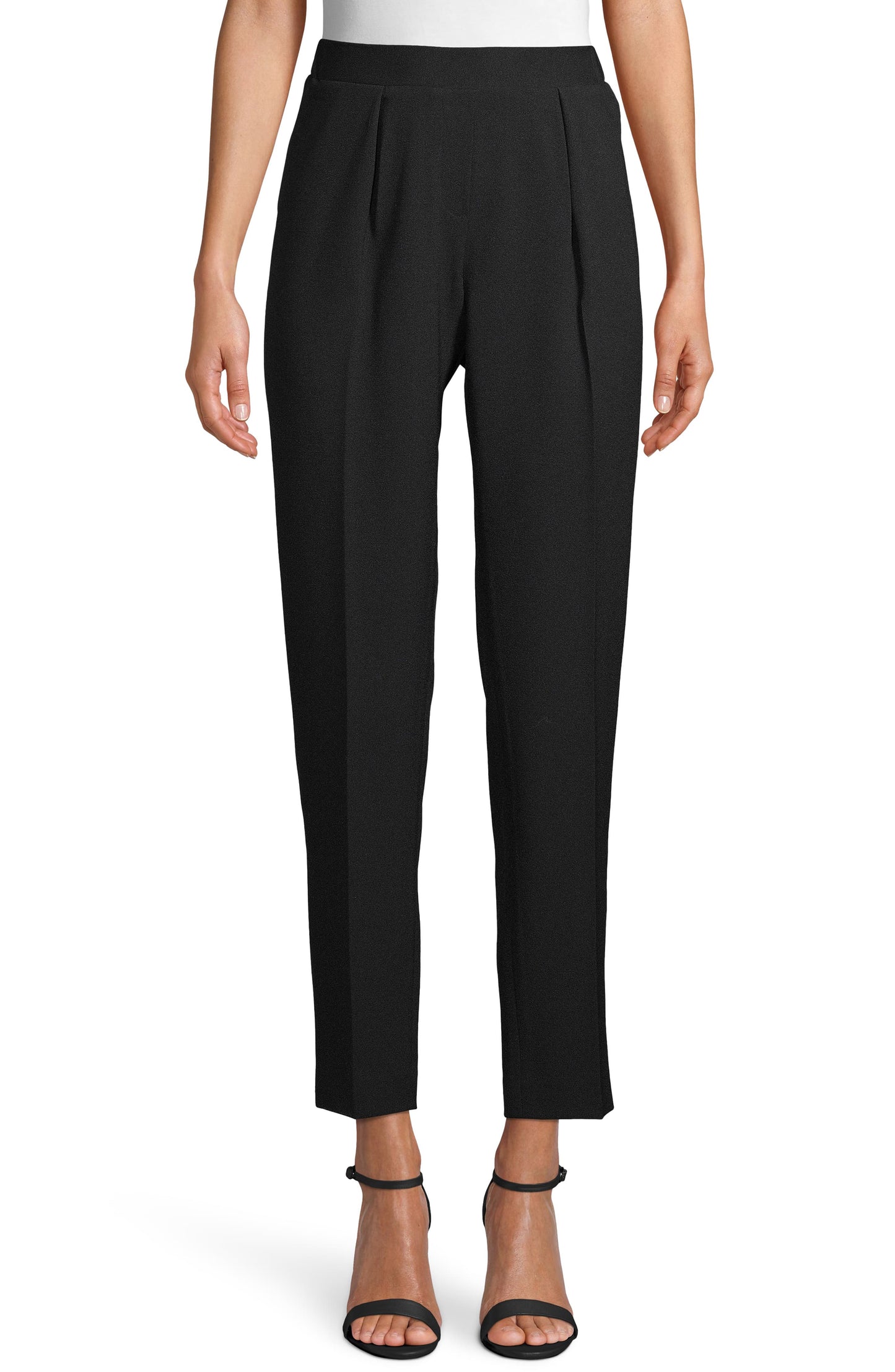 Calça feminina Anne Klein com pregas frontais e bolsos frontais, preta, tamanho P