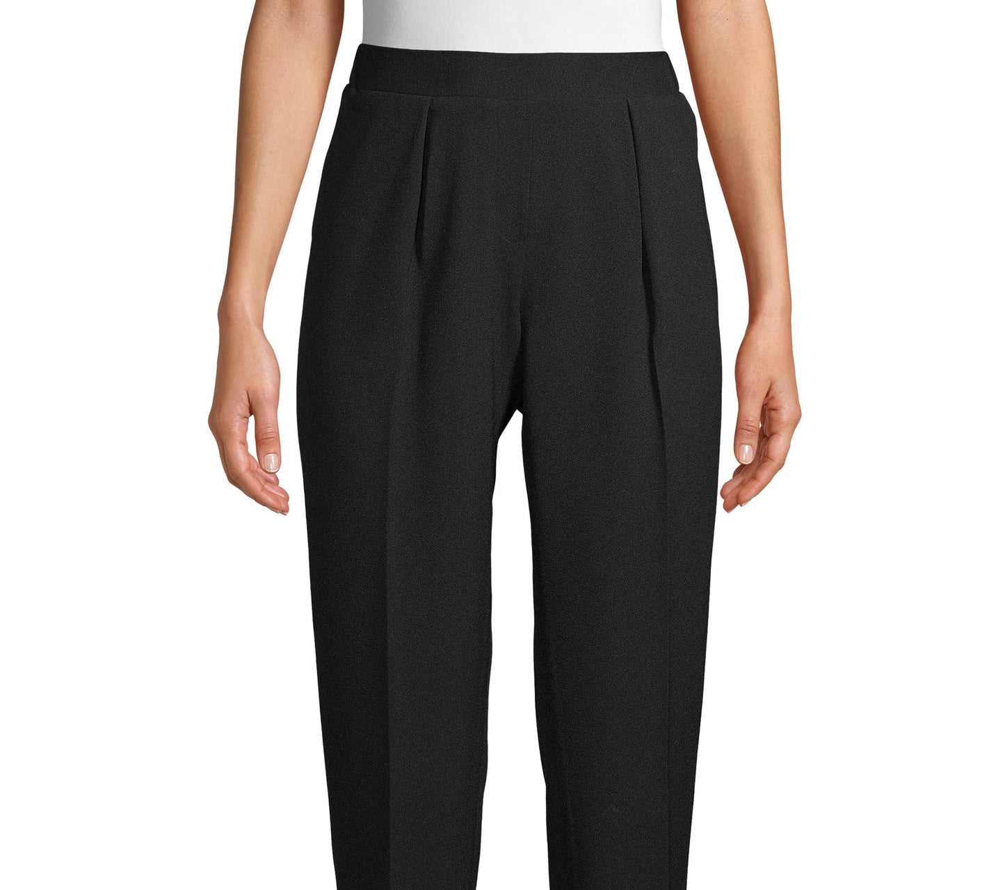 Calça feminina Anne Klein com pregas frontais e bolsos frontais, preta, tamanho P