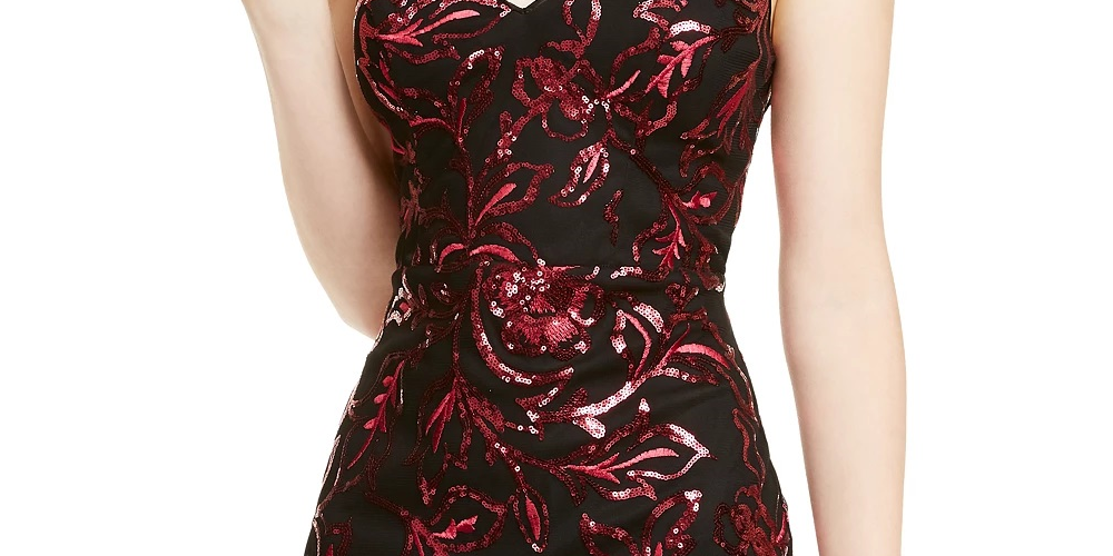 Vestido infantil com lantejoulas e costas ilusórias Sequin Hearts, preto e vermelho, tamanho 0