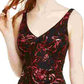 Vestido de coquetel curto com estampa de lantejoulas e decote em V, sem mangas, preto e vermelho, tamanho 7, para mulheres