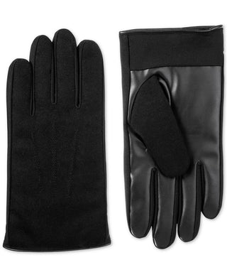 Luvas de condução Isotoner Signature Sleek Heat Wool Blend de couro sintético para homem, pretas, tamanho médio
