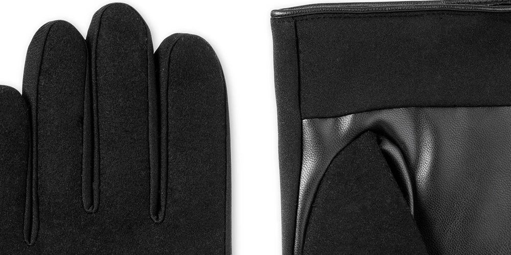 Luvas de condução Isotoner Signature Sleek Heat Wool Blend de couro sintético para homem, pretas, tamanho médio