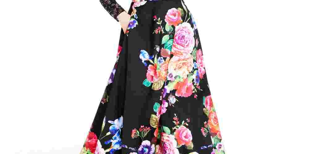 Vestido infantil B Darlin Junior com 2 peças de renda e estampa floral, preto, tamanho 9-10