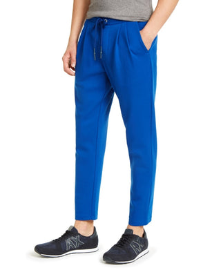 Calça de moletom Armani Exchange masculina, atlética, reta, plissada, com estampa de logotipo, azul, tamanho XX-G