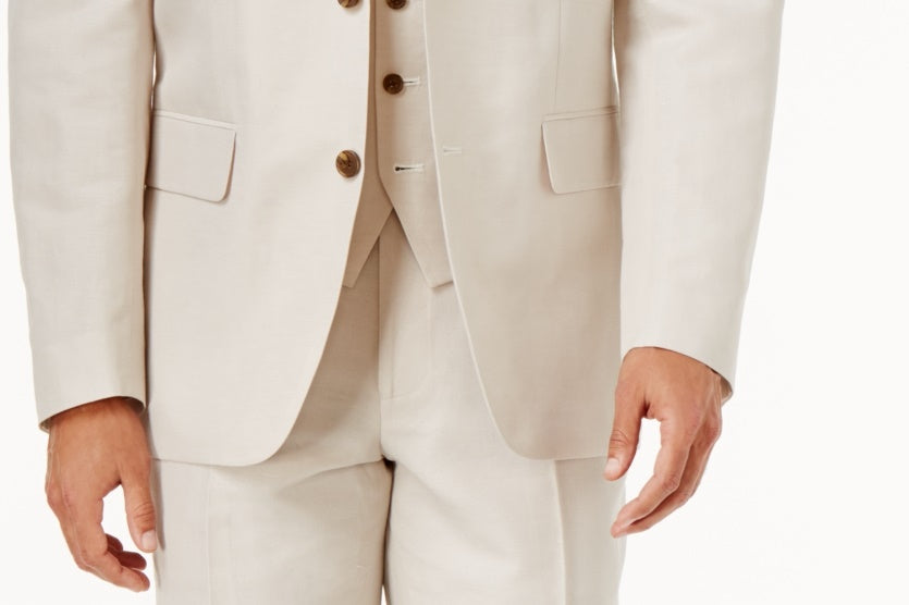 Blazer masculino de linho da INC International Concepts, com corte reto, em tom bege, tamanho pequeno