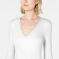 Blusa feminina com decote em V INC International Concepts, branca, tamanho pequeno médio