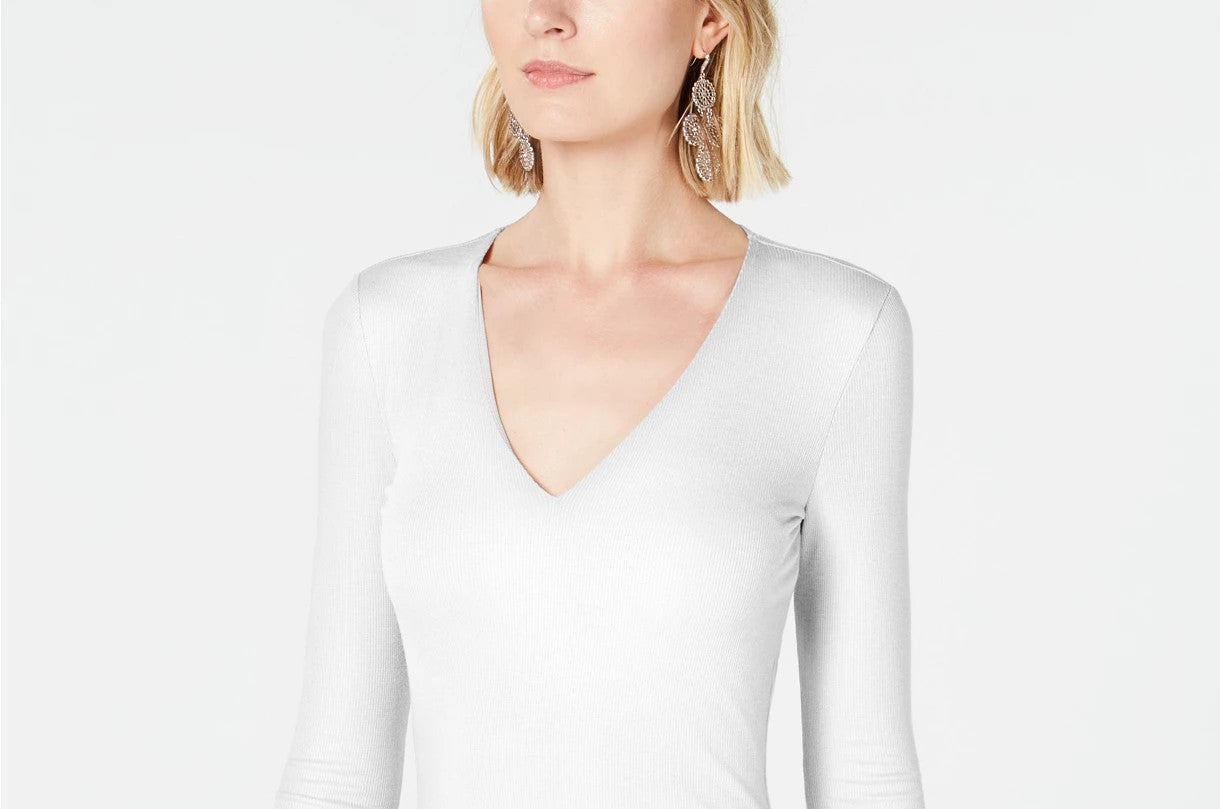 Blusa feminina com decote em V INC International Concepts, branca, tamanho pequeno médio