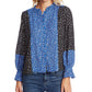 Blusa feminina Cece com estampa floral e botões, preta, tamanho X-S