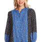 Blusa feminina Cece com estampa floral e botões, preta, tamanho X-S