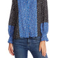 Blusa feminina Cece com estampa floral e botões, preta, tamanho X-S