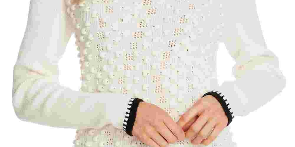 Suéter feminino CeCe com gola alta e acabamento emborrachado, tamanho X-G, branco