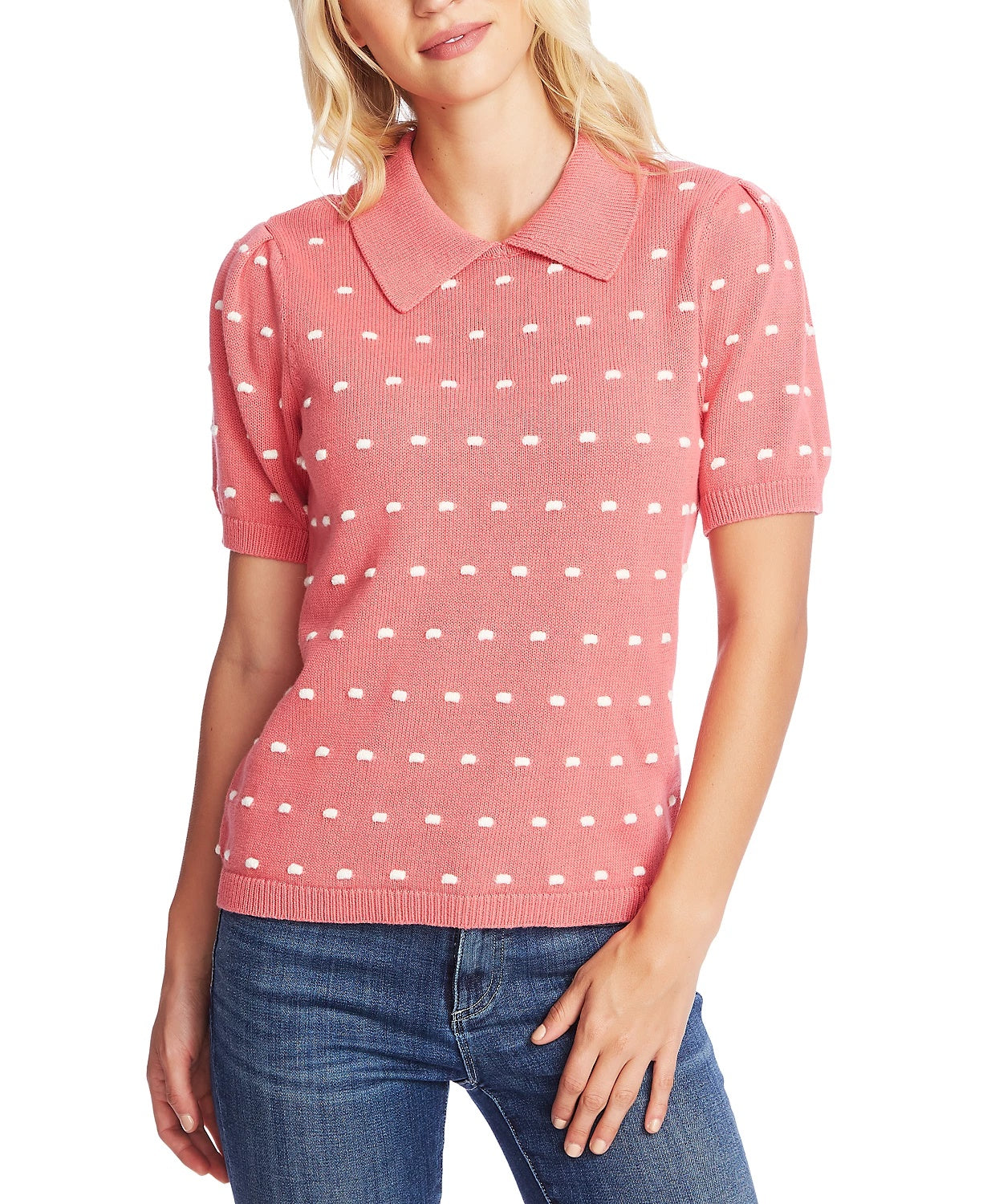 Suéter feminino CeCe com gola e pompom, vermelho, tamanho grande