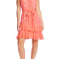 Vestido feminino CeCe com mangas esvoaçantes e recortes florais, laranja, tamanho pequeno