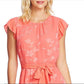 Vestido feminino CeCe com mangas esvoaçantes e recortes florais, laranja, tamanho pequeno