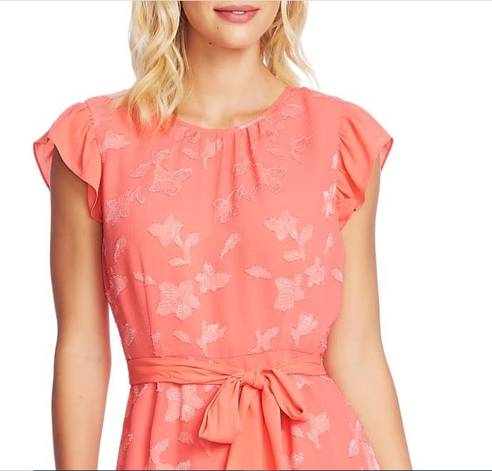 Vestido feminino CeCe com mangas esvoaçantes e recortes florais, laranja, tamanho pequeno