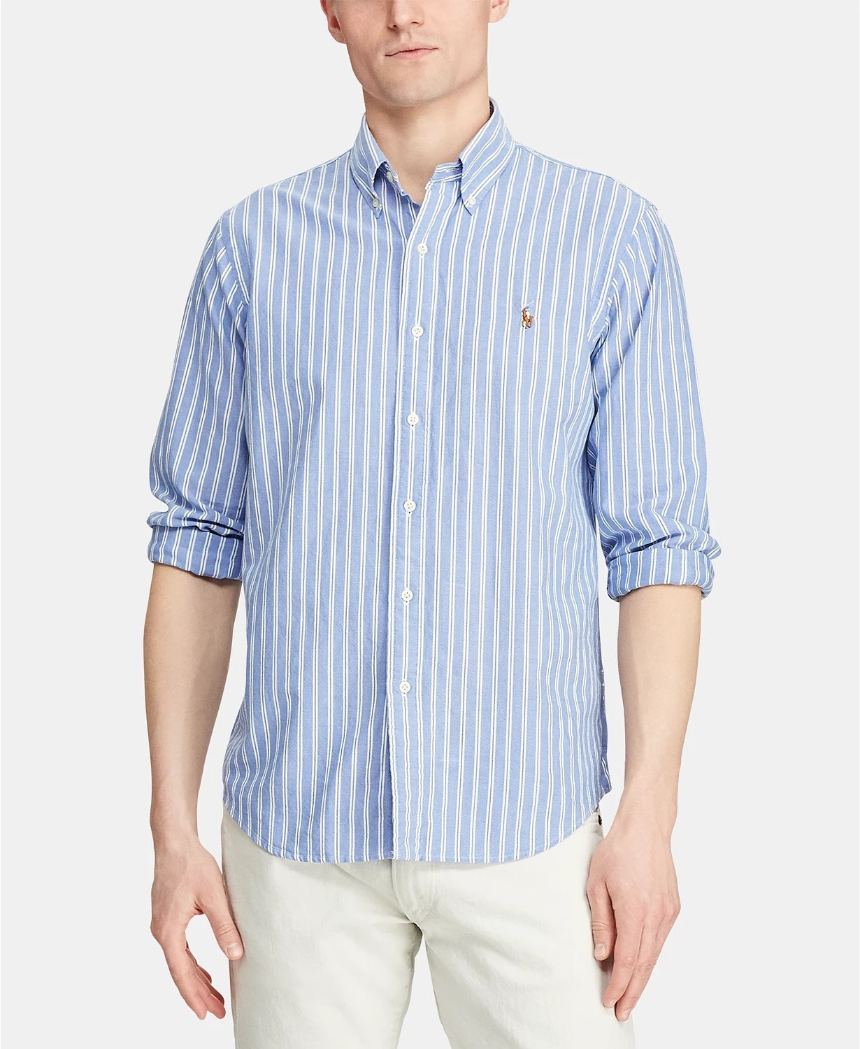 Camisa Ralph Lauren Masculina de Algodão com Botões e Ajuste Clássico Azul Tamanho P