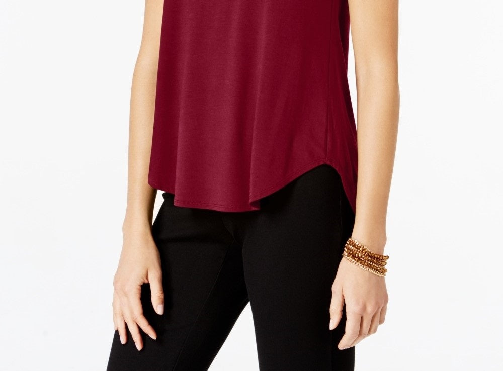 Camiseta feminina Alfani com acabamento em cetim, tamanho pequeno, vermelha