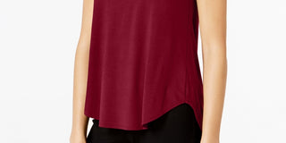 Camiseta feminina Alfani com acabamento em cetim, tamanho pequeno e baixo, vermelha