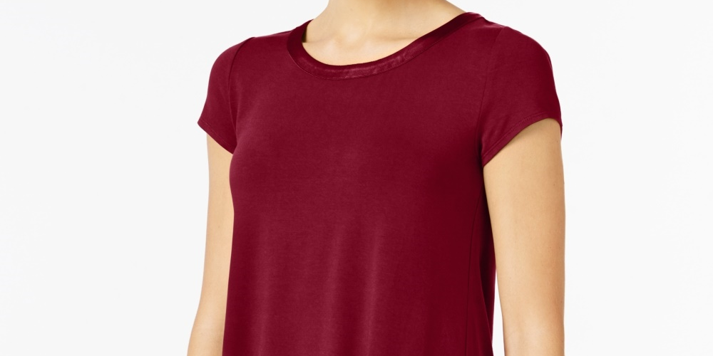 Camiseta feminina Alfani com acabamento em cetim, tamanho pequeno, médio, vermelha