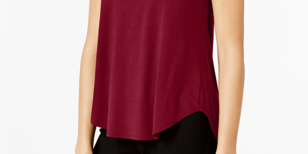 Camiseta feminina Alfani com acabamento em cetim, tamanho pequeno, médio, vermelha