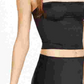 Top curto feminino Danielle Bernstein de cetim sem mangas com decote quadrado, preto, tamanho 10