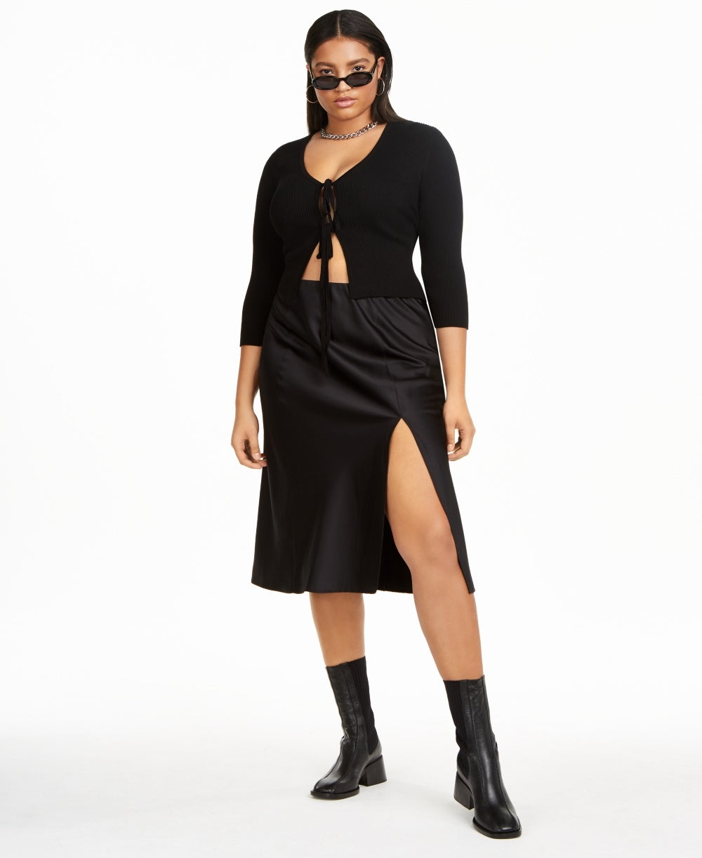 Cardigan feminino plus size com amarração frontal, preto, tamanho 1X, da Danielle Bernstein