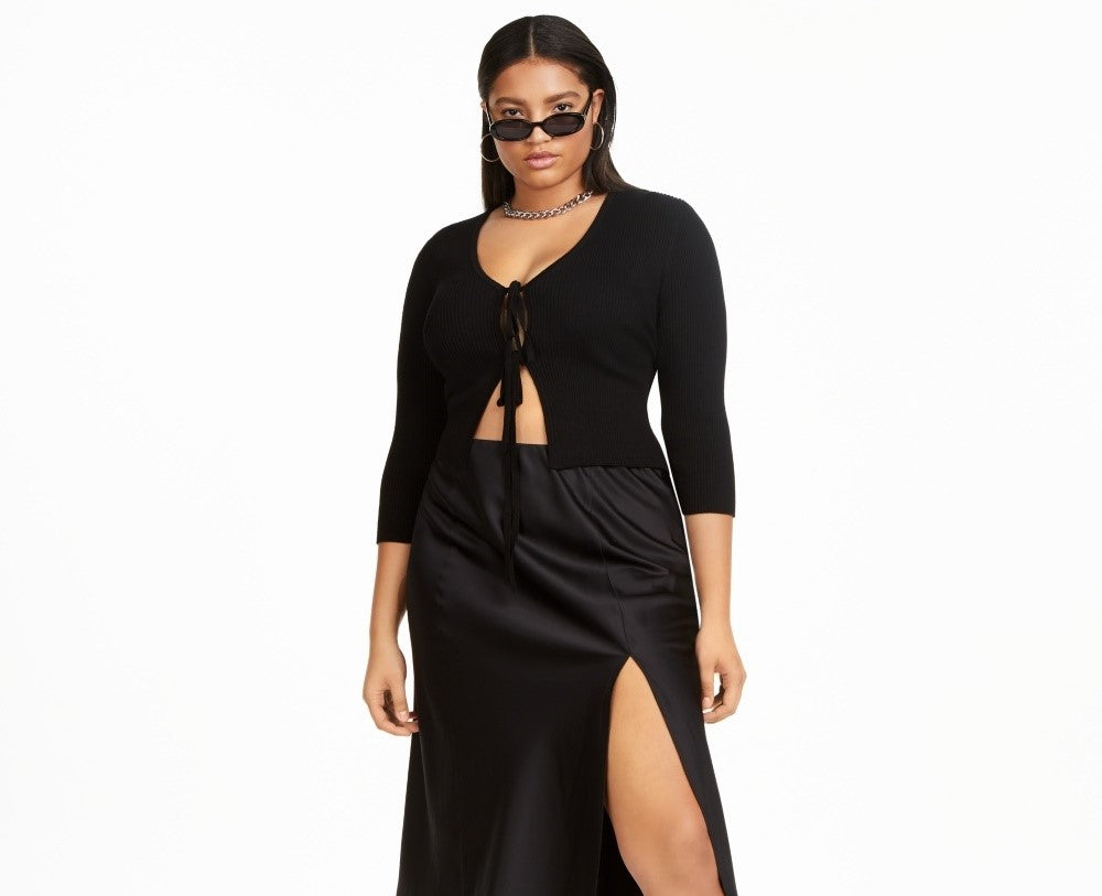 Cardigan feminino plus size com amarração frontal, preto, tamanho 1X, da Danielle Bernstein