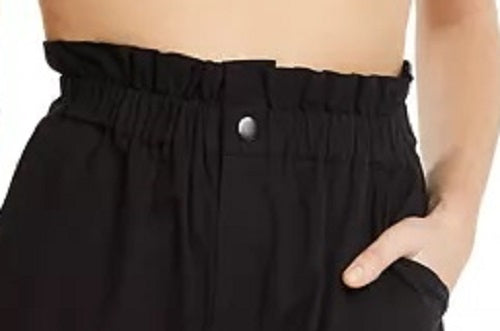 Shorts femininos Danielle Bernstein com cintura de saco de papel, preto, tamanho pequeno