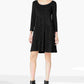 Vestido feminino estilo &amp; co, manga comprida, decote redondo, acima do joelho, preto, tamanho pequeno pequeno