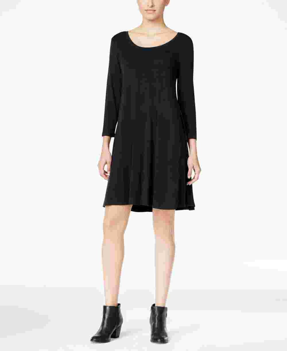 Vestido feminino estilo &amp; co, manga comprida, decote redondo, acima do joelho, preto, tamanho pequeno pequeno