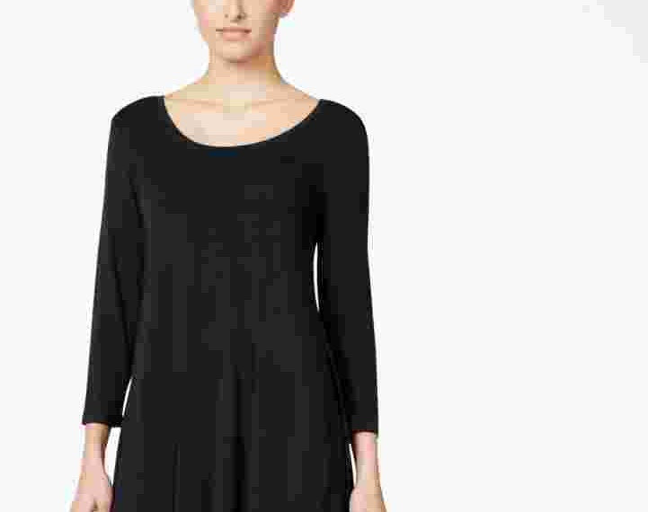 Vestido feminino estilo &amp; co, manga comprida, decote redondo, acima do joelho, preto, tamanho pequeno pequeno
