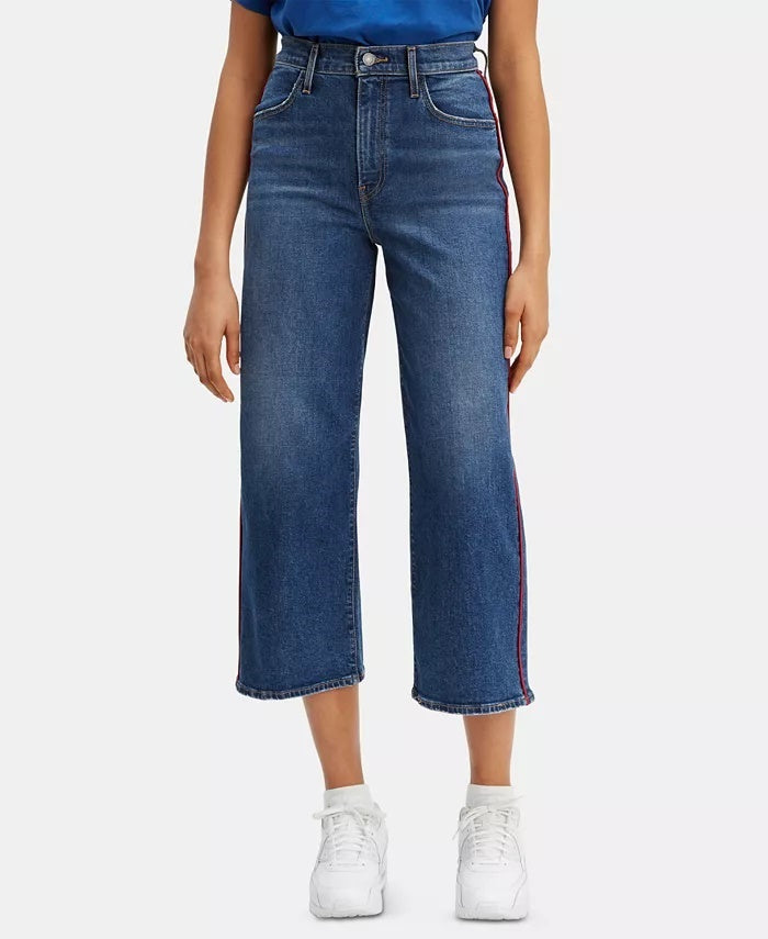 Calça jeans Levi's Mile High Cropped Wide Leg Feminina Azul Marinho Tamanho 30X25