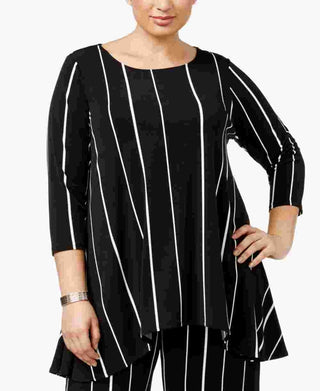 Alfani Feminino Petite Largeus Listrado Alto-Baixo Top Preto 0X