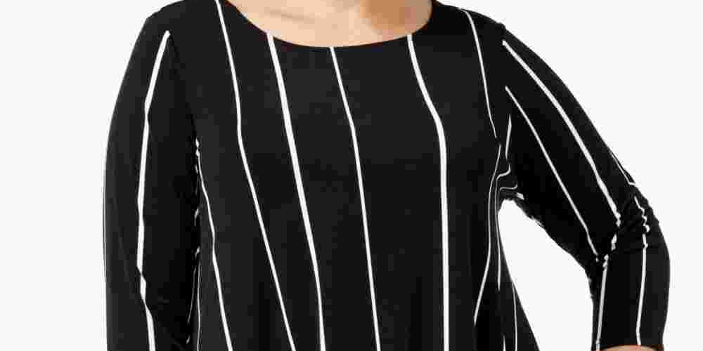 Alfani Feminino Petite Largeus Listrado Alto-Baixo Top Preto 0X