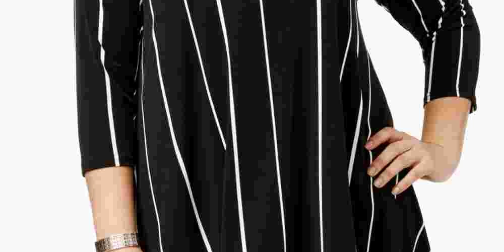 Alfani Feminino Petite Largeus Listrado Alto-Baixo Top Preto 0X