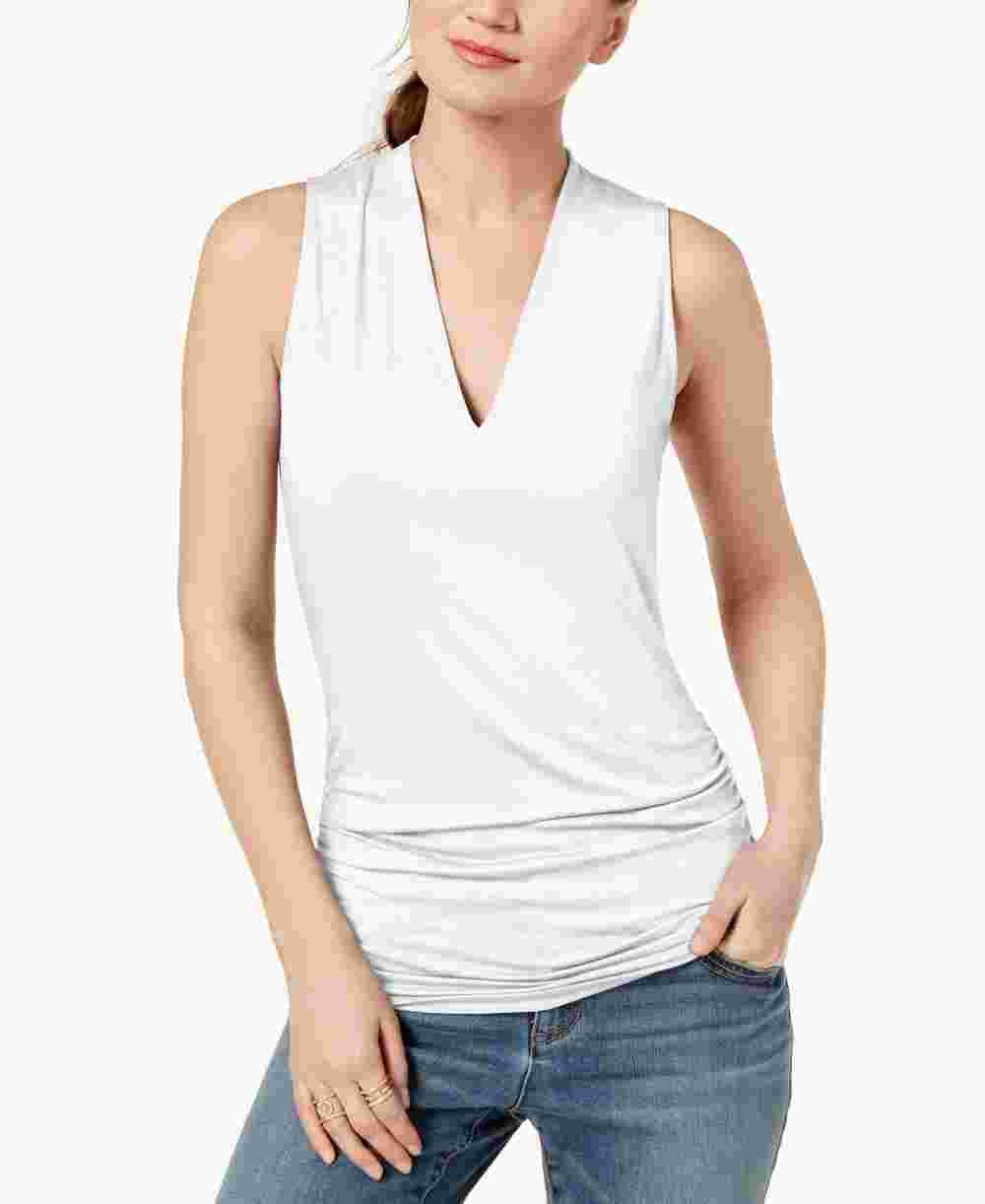 Blusa feminina sem mangas com decote em V, tamanho grande, branca, da INC International Concepts