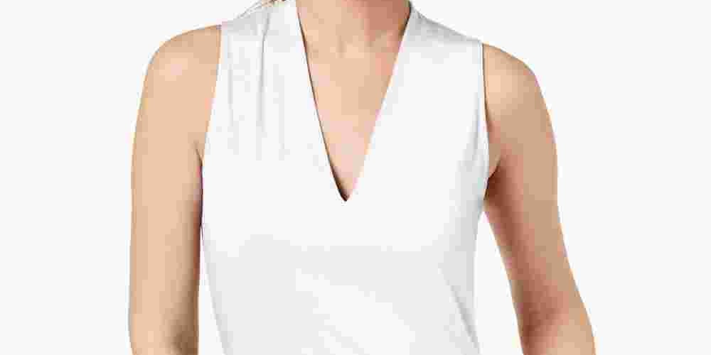 Blusa feminina sem mangas com decote em V, tamanho grande, branca, da INC International Concepts