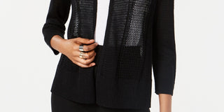 Cardigan Alfani Feminino com Pontos Mistos e Frente Aberta, Preto, Tamanho Pequeno e Grande