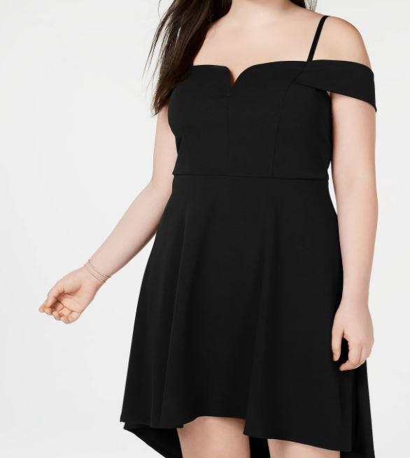 Vestido de festa feminino City Studios com alças finas e ombros de fora, acima do joelho, tamanho 24W, preto