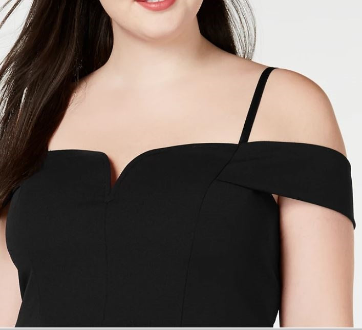 Vestido de festa feminino City Studios com alças finas e ombros de fora, acima do joelho, tamanho 24W, preto