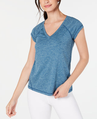 Blusa feminina Ideology azul-petróleo com manga curta e decote em V, tamanho médio
