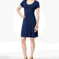 Vestido feminino estilo &amp; co, pequeno, manga curta, linha A, azul, pequeno, grande
