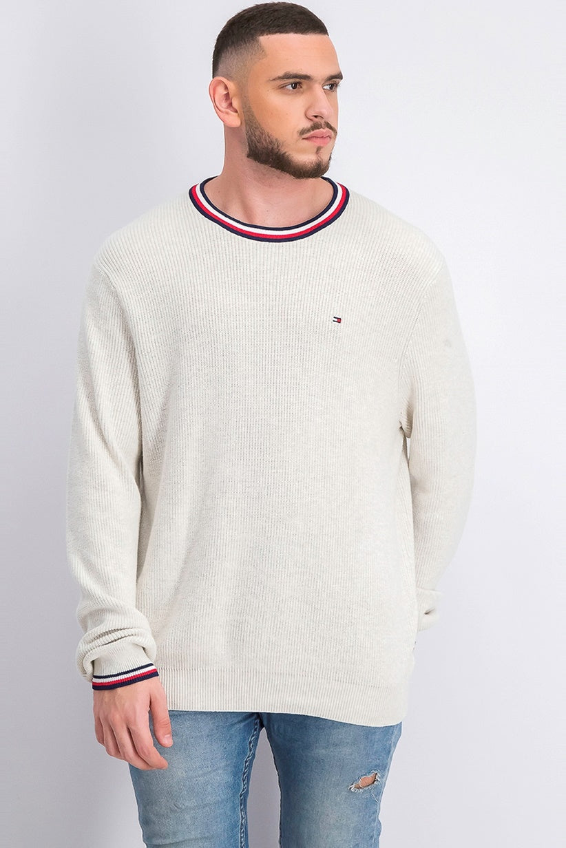 Tommy Hilfiger Geneva Regular Fit Masculino Suéter de Malha com Canelado e Pontas Branco Tamanho XX-G