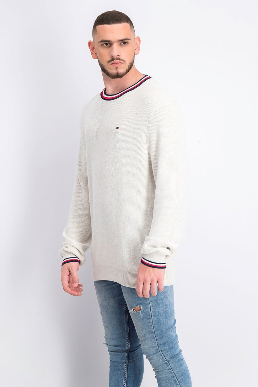 Tommy Hilfiger Geneva Regular Fit Masculino Suéter de Malha com Canelado e Pontas Branco Tamanho XX-G