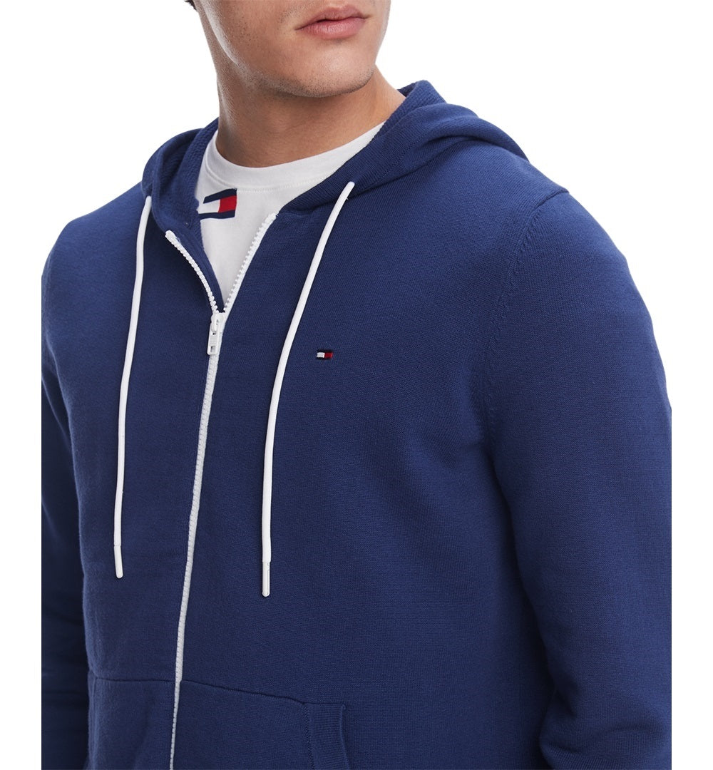 Tommy Hilfiger Simon Moletom com capuz com zíper completo masculino azul brilhante tamanho XX-G
