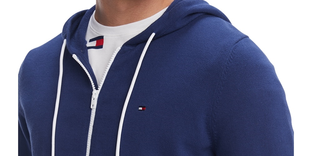 Tommy Hilfiger Simon Moletom com capuz com zíper completo masculino azul brilhante tamanho XX-G