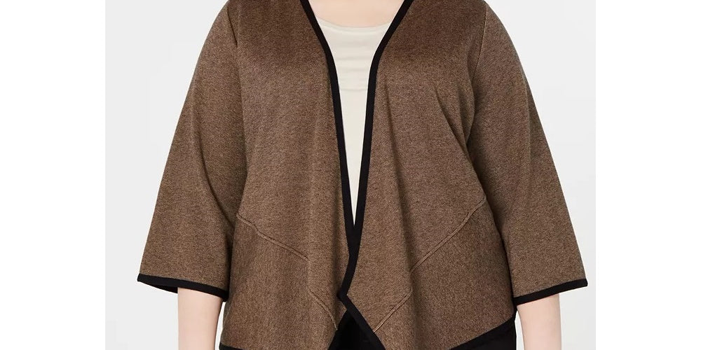 Cardigan feminino Alfani plus size com drapeado frontal, bege escuro, tamanho 1X