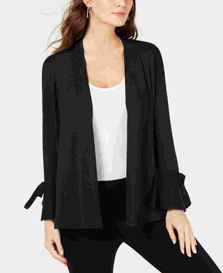 Cardigan feminino Alfani com frente aberta e manga amarrada, preto, tamanho X-S